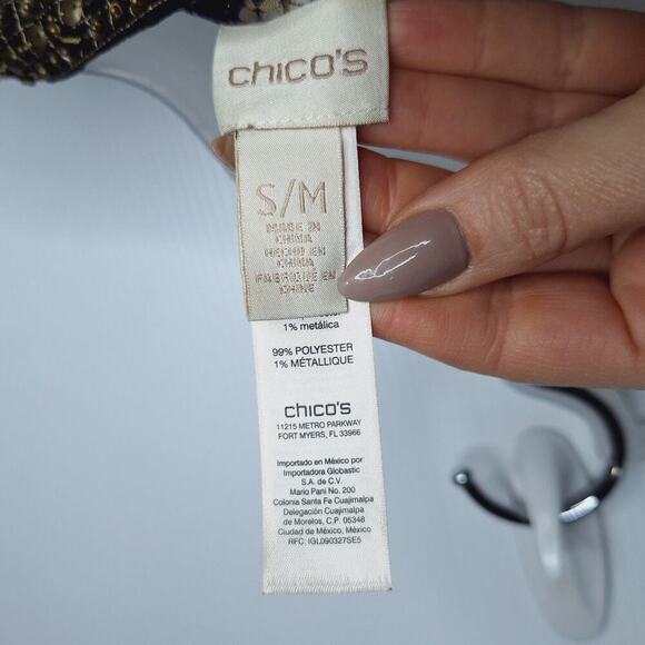 Chico's Diamond Print Poncho Shawl Beaded Sequin Sheer S/M Boho Top Flowy Topper - Picture 5 of 11